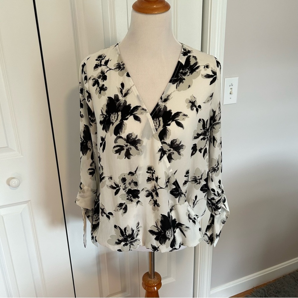 West Kei Black and White Floral Blouse work date night